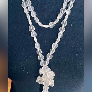 Vintage 70s Frosted Teardrop or Leaf Lucite Necklace 92” Loop Limitless Styles